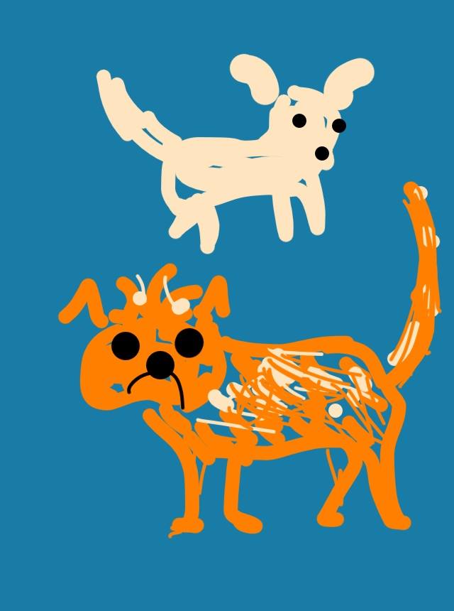 An image of my dogs drawn in an old phone game. As you can see, i am not lying about being an artist.